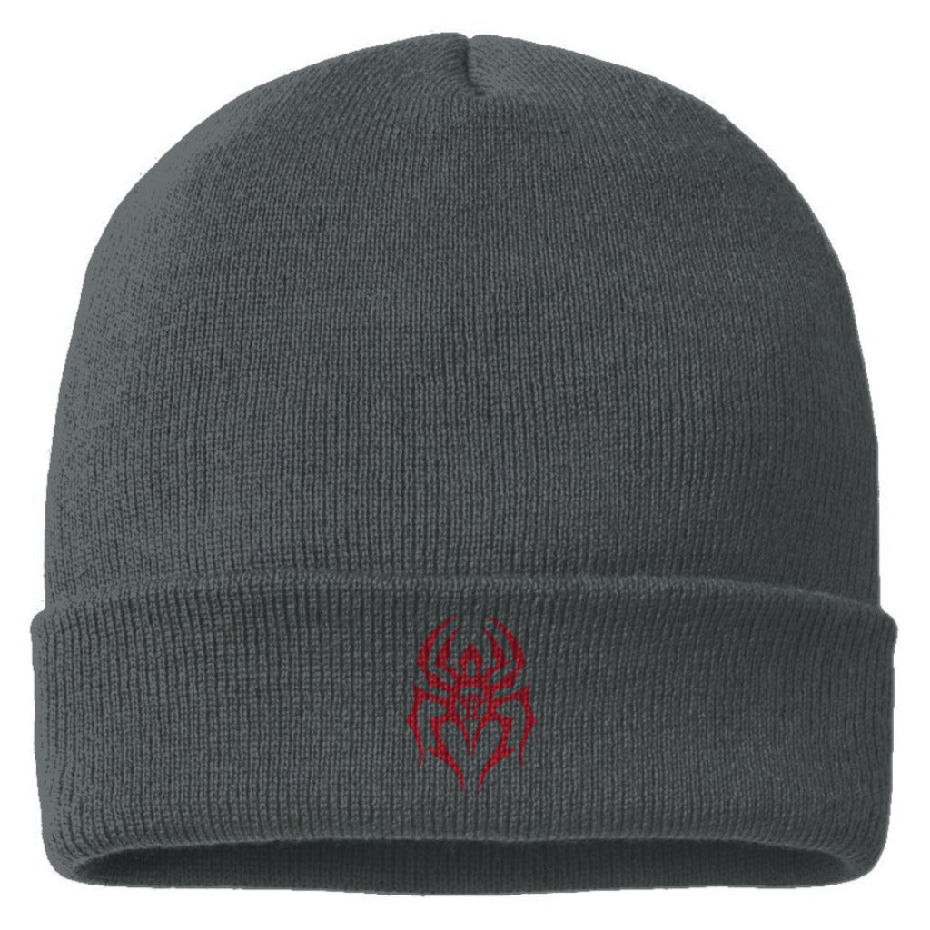 Black Spider Cuffed Beanie w/logo (Iron Grey)