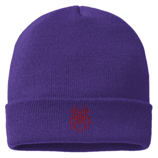 Black Spider Cuffed Beanie w/logo (Purple)