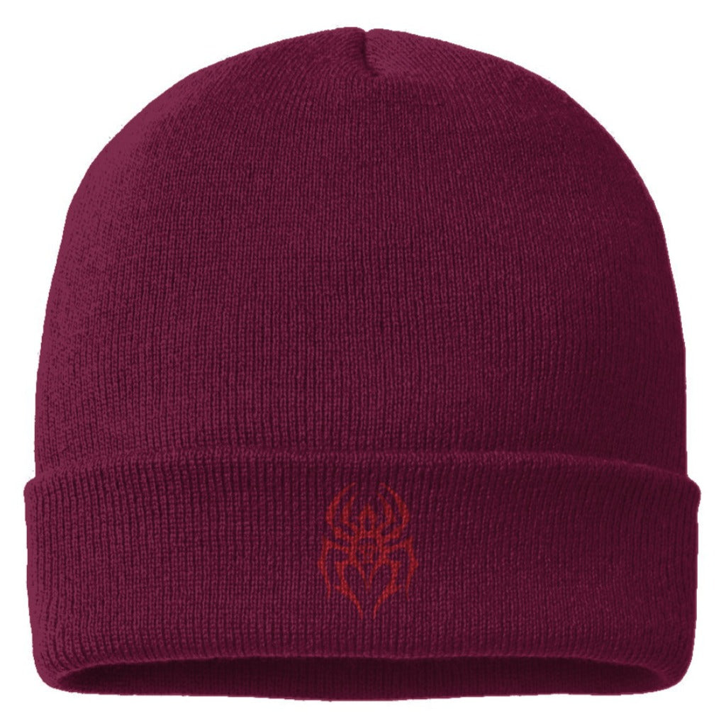 Black Spider Cuffed Beanie w/logo (Maroon)