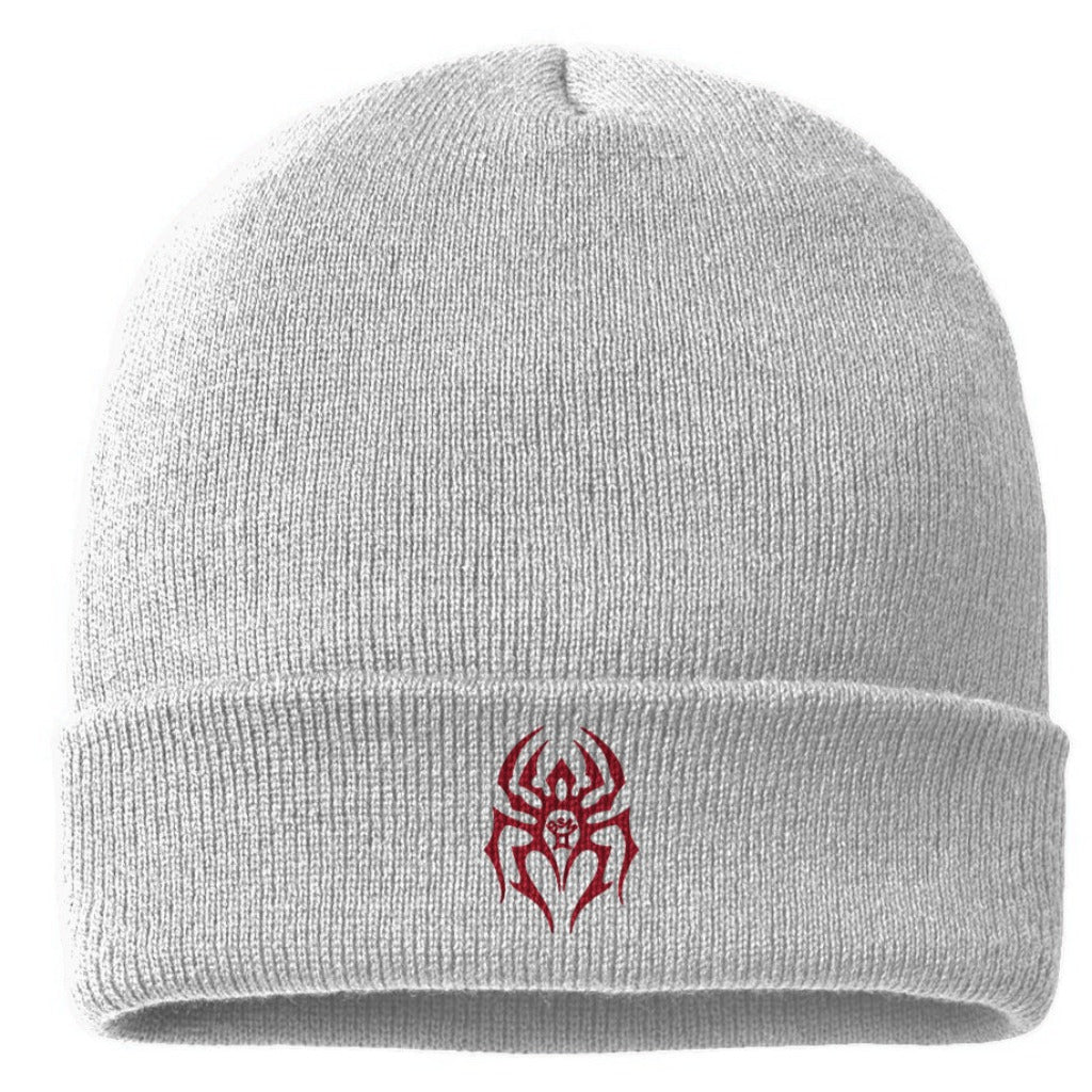 Black Spider Cuffed Beanie w/logo (White)