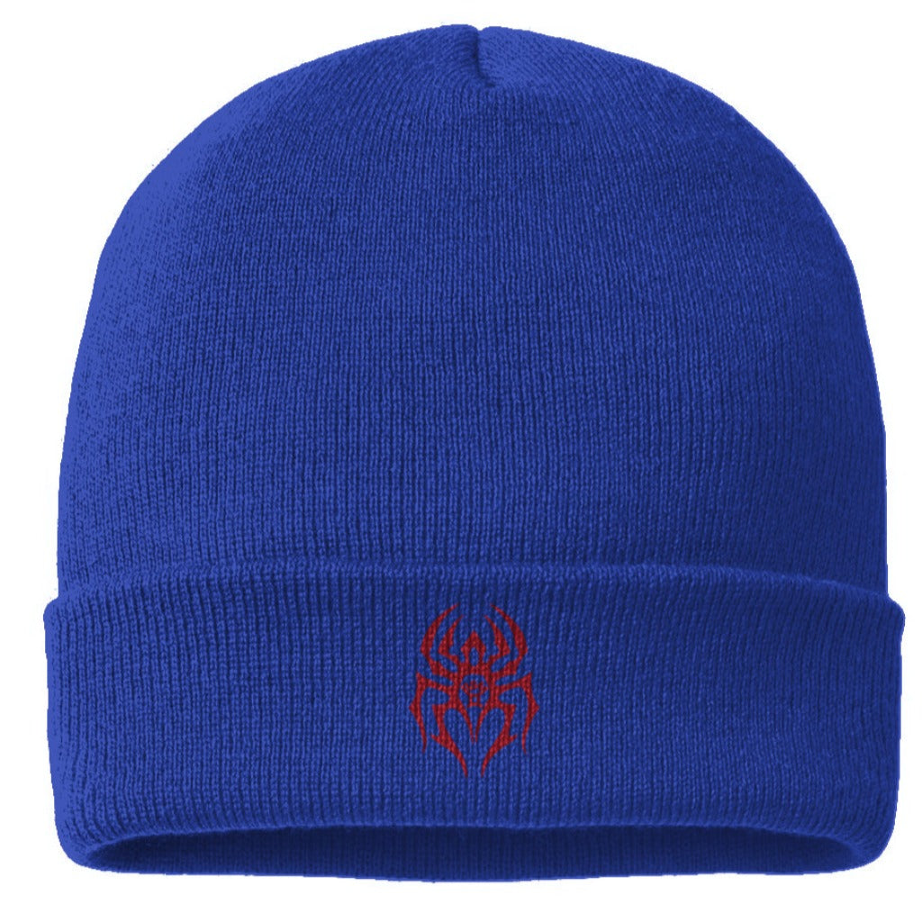 Black Spider Cuffed Beanie w/logo (Royal Blue)