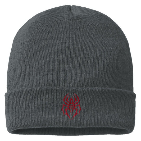 Black Spider Cuffed Beanie w/logo (Iron Grey)