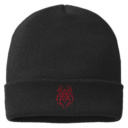 Black Spider Cuffed Beanie w/logo (Black)
