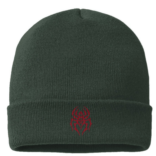 Black Spider Cuffed Beanie w/logo (Forest Green)