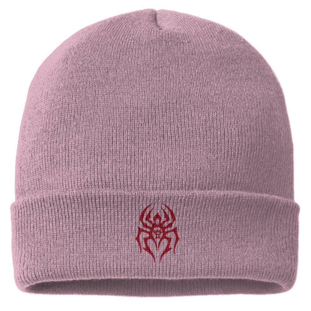 Black Spider Cuffed Beanie w/logo (Pink)